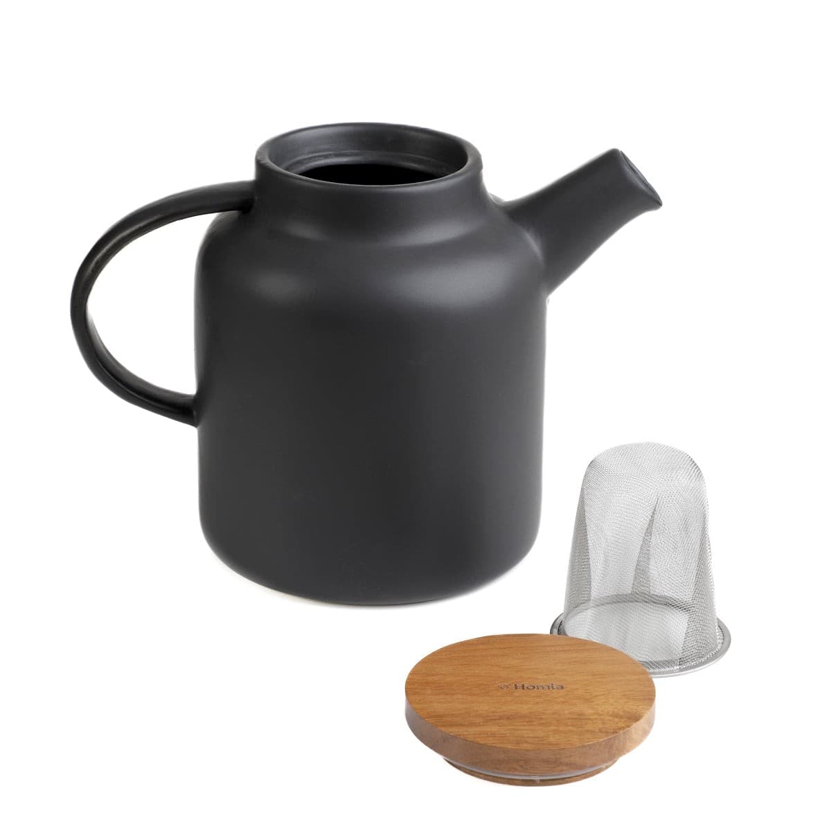 Kameninová kanvica POLINE s akáciovým viečkom, čierna 1,5 l