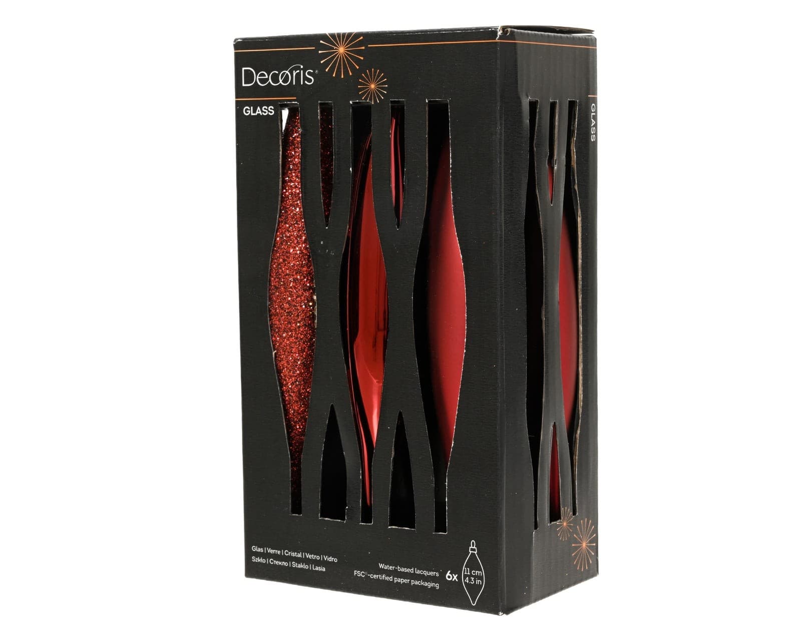Sklenená cencúľová ozdoba oxblood, lesklá, matná a trblietavá, 14,5 cm, 6 kusov