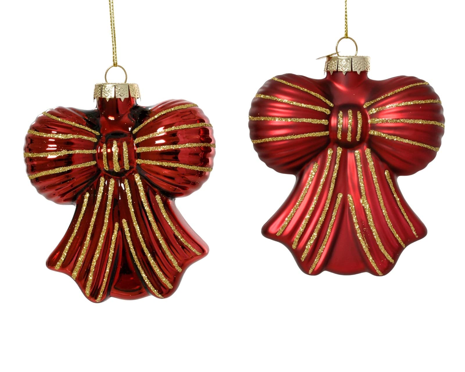 Vianočná sklenená mašľa oxblood s glitrovou linkou 10 cm