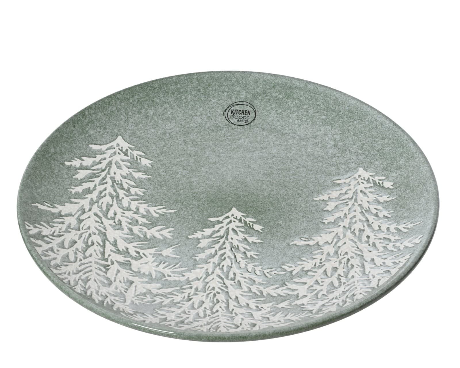 Zelený keramický plytký tanier s reliéfom stromčeka 27 cm