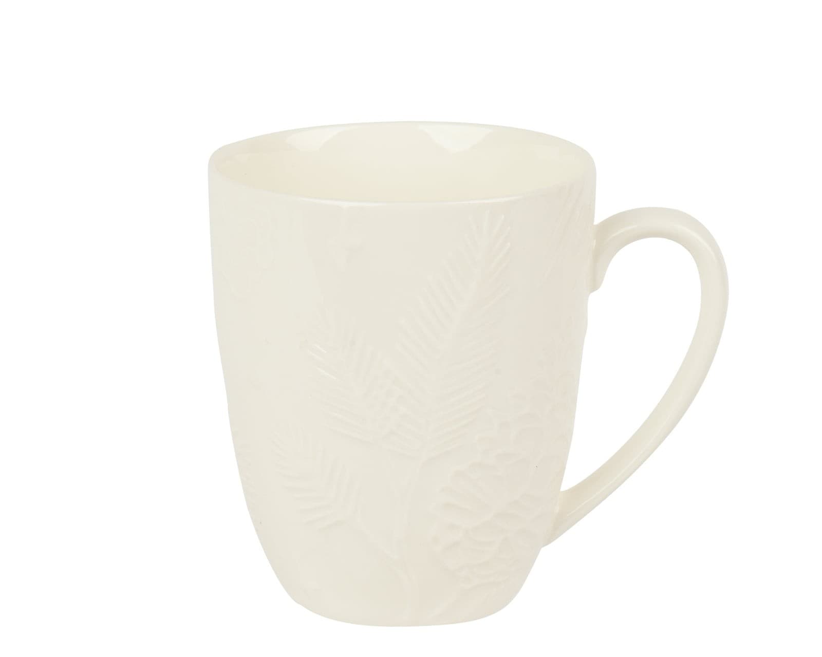 porcelánový hrnček 0,37 l biely s reliéfom šišky a listu